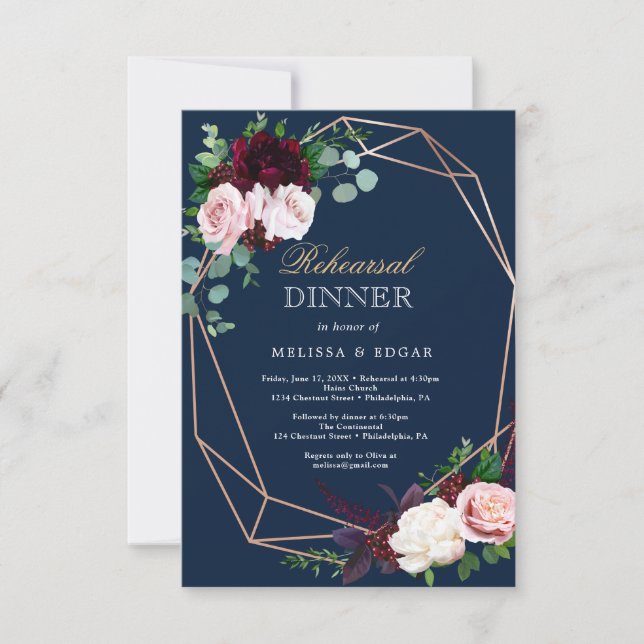 elegant blue wedding dinner invitation inbjudningar (Framsida)