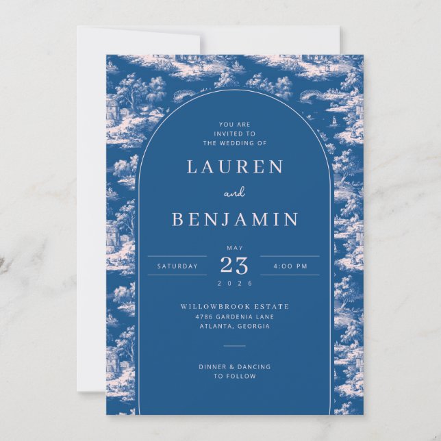 Elegant Blue Wedding Invitation Inbjudningar (Framsida)