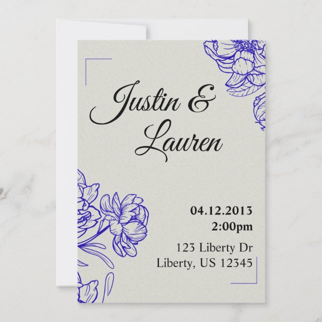 Elegant Blue Wedding Invitation Inbjudningar (Framsida)