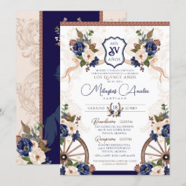 Elegant Blue Western Baroque Charro Quinceanera Inbjudningar