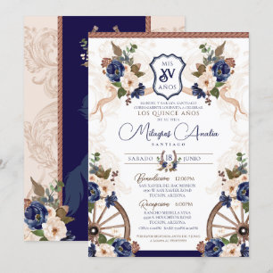 Elegant Blue Western Baroque Charro Quinceanera Inbjudningar