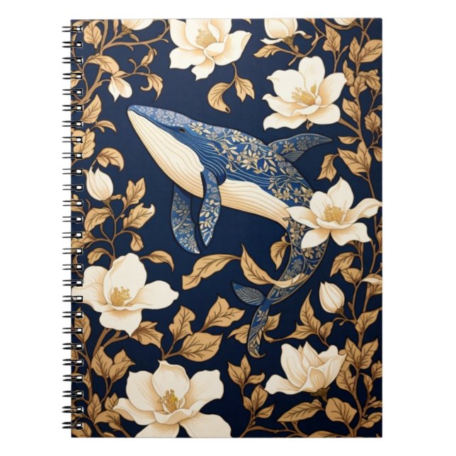 Elegant Blue Whale William Morris Inspired Blommig Anteckningsbok (Framsidan)