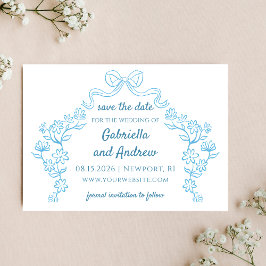 Elegant Blue Whimsical Hand plockade Chic Blommigt Spara Datumet