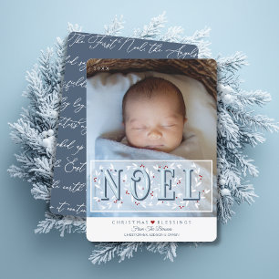 Elegant Blue White Baby första julkort Kort