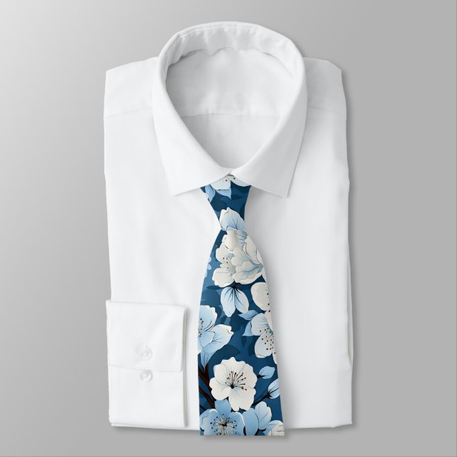 Elegant Blue White Blommar Work Bröllop Nacke Slips (Bunden)