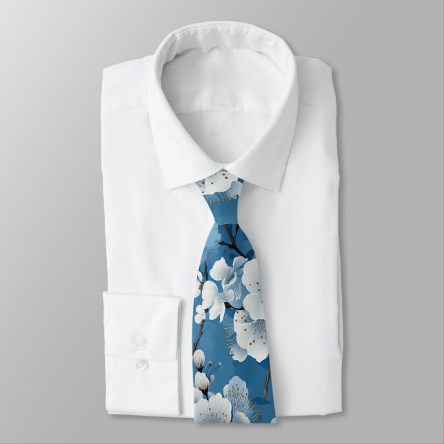 Elegant Blue White Blommar Work Bröllop Nacke Slips (Bunden)