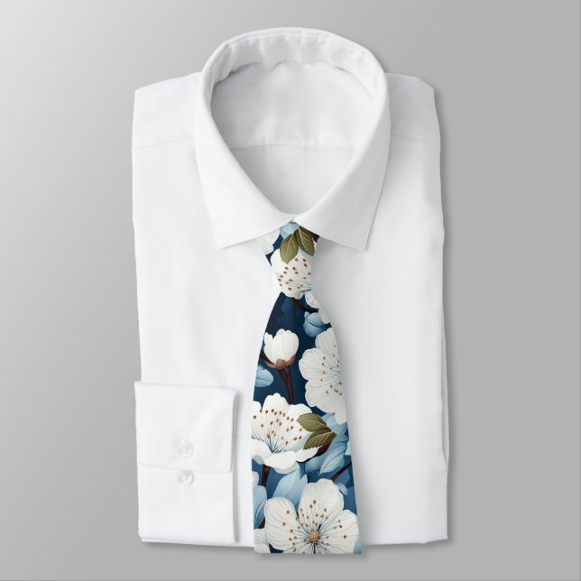 Elegant Blue White Blommar Work Bröllop Nacke Slips (Bunden)