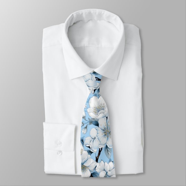 Elegant Blue White Blommar Work Bröllop Nacke Slips (Bunden)