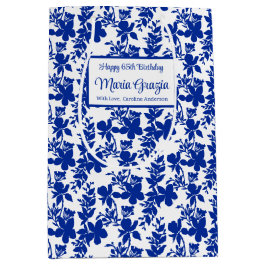 Elegant Blue White Blommigt 65e Birthday