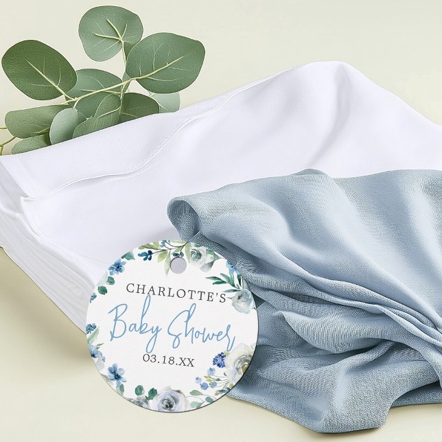 Elegant Blue White Blommigt Boy Shower Gåvor Etiketter (Skapare uppladdad)