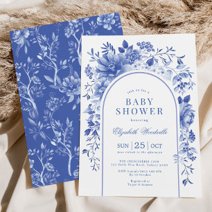 Elegant Blue White Blommigt Chinoiserie Baby Showe Inbjudningar