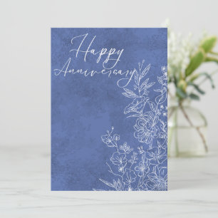Elegant Blue White Blommigt Lycklig-årsdag Julkort