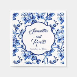 Elegant Blue White Blommigt Toile Bröllop Pappersservett