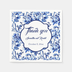 Elegant Blue White Blommigt Toile Bröllop Pappersservett