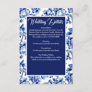 Elegant Blue White Blommigt Toile Bröllop Tilläggskort
