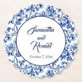 Elegant Blue White Blommigt Toile Bröllop Underlägg Papper