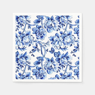Elegant Blue - White Blommigt Toile Pappersservett