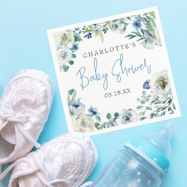 Elegant Blue White Blommigt Vår Boy Shower Pappersservett