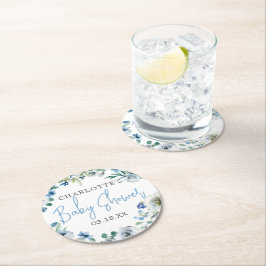 Elegant Blue White Blommigt Vår Boy Shower Underlägg Papper Rund