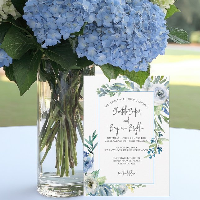 Elegant Blue White Blommigt Vår Garden Wedding Wed Inbjudningar (Skapare uppladdad)