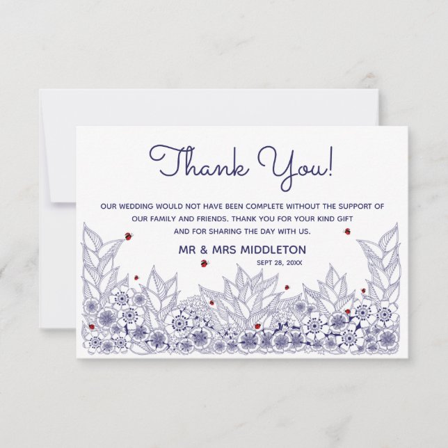 Elegant Blue White Bröllop Tack Kort (Framsida)