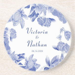 Elegant Blue White Chinoiserie Blommigt Bröllop Underlägg