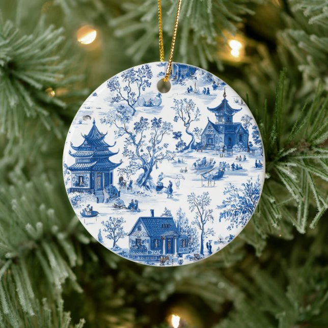 Elegant Blue & White Chinoiserie Design Ornament (Träd)