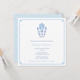 Elegant Blue White Chinoiserie Möhippa Party Inbjudningar