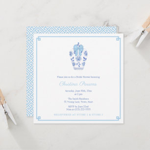 Elegant Blue White Chinoiserie Möhippa Party Inbjudningar
