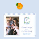 Elegant Blue White Citrus God jul Photo Julkort<br><div class="desc">* Photo kredit: Photography © Storytree Studios, Stanford, CA ** / Smart Glad helg-fotokort med plats för ett enda brev-monogram och ett familjefoto. Jag hade ursprungligen tänkt ut all inslag i vattenfärg på 100 % papper bomull innan jag skannade och arrangerade/formaterade digitalt. Baksidan av formgivningen är enkel och eleganten blått...</div>