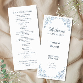 Elegant Blue White Coastal Chic Bröllopsprogram
