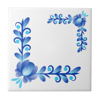 Elegant Blue & White Floral Pattern Mediterranean  Kakelplatta