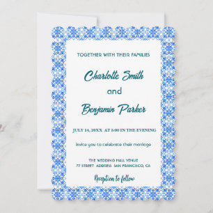 Elegant Blue White Flower chinoiserie bröllop Spara Datumet