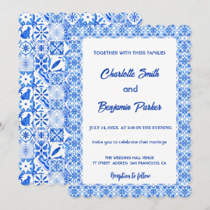 Elegant Blue White Flower chinoiserie bröllop Spara Datumet