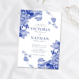Elegant Blue White Flower Chinoiserie Chic Bröllop Magnetisk Inbjudningskort