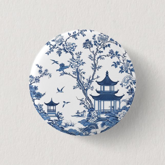 Elegant: Blue White Flower chinoiserie stil Knapp (Framsida)