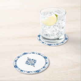 Elegant: Blue White Flower chinoiserie stil Underlägg Papper Rund