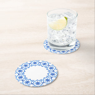 Elegant: Blue White Flower chinoiserie stil Underlägg Papper Rund