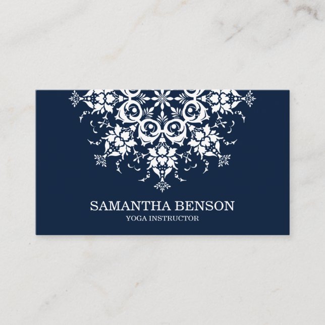 Elegant Blue & white Flower Logotyp Yoga Visitkort (Framsida)