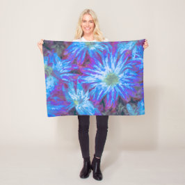 Elegant Blue White Flowers Watercolor Fleecefilt