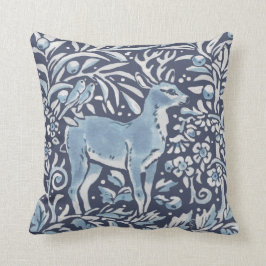 Elegant Blue White Forest Hjort Birds Woodland Art Kudde