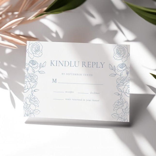 Elegant Blue & White Fransk Ro Bröllop OSA Kort (Skapare uppladdad)