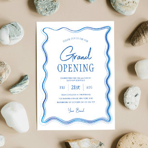 Elegant Blue & White Hand plockade Logotyp Grand O Inbjudningar
