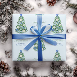 Elegant Blue & White Helgdagar Träd God jul Presentpapper