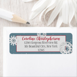 Elegant Blue White Hund Cat Snowflake-jul Returadress Etikett