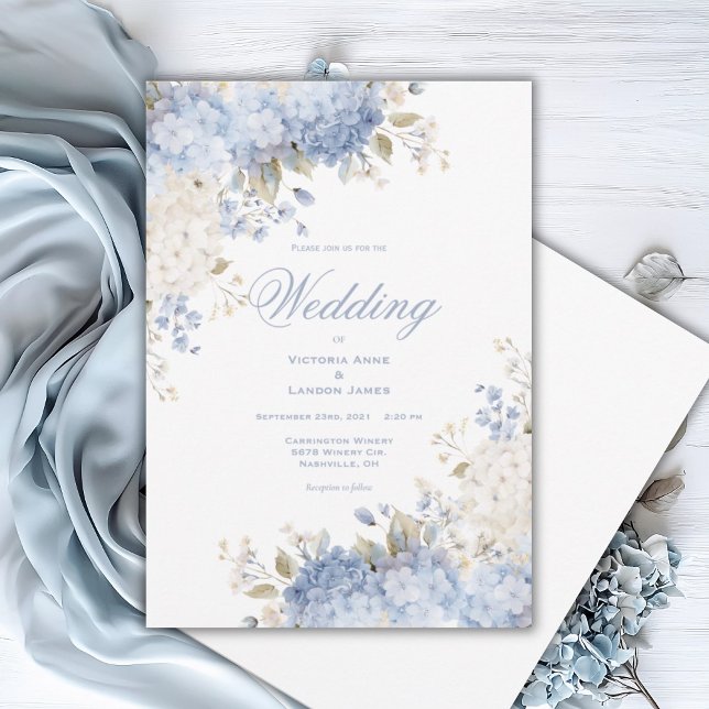 Elegant Blue White Hydrangeas Wedding Invitation Inbjudningar (Skapare uppladdad)