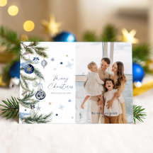 Elegant Blue White jul Ornament Photo