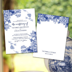 Elegant Blue White Lotus Chinoiserie Chic Bröllop Inbjudningar