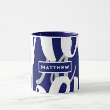 Elegant Blue & White Monogram Coffee Mugg