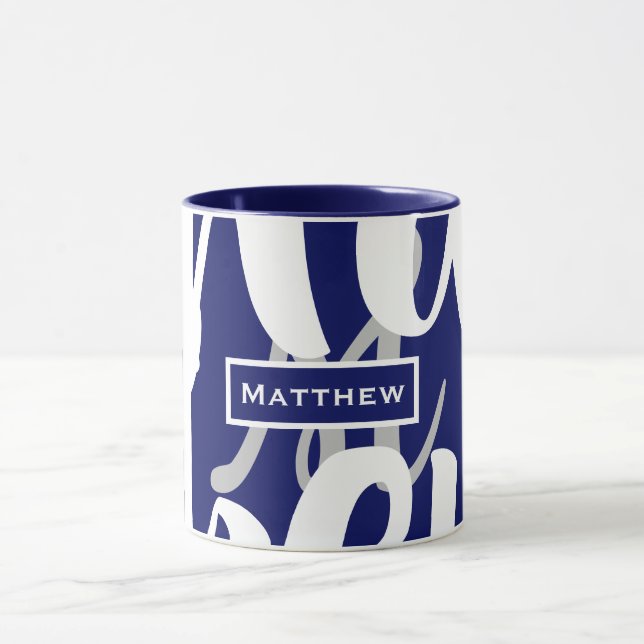 Elegant Blue & White Monogram Coffee Mugg (Center)